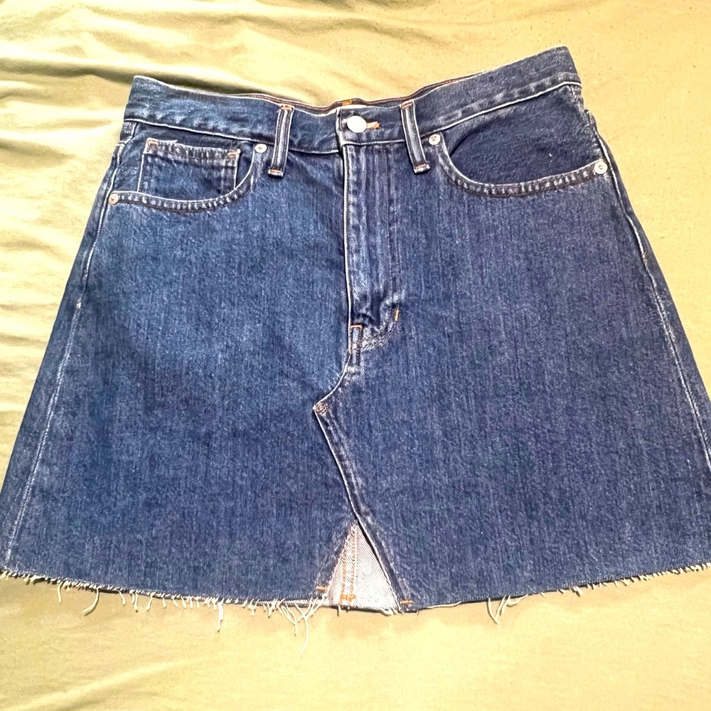Madewell Skirt Stretch Denim Straight Mini Raw Hem Blue Wash Size 28